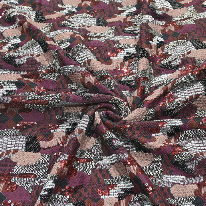 Rose Silk Zari Moti & Sequins Embroidery Fabric | RSM497-04