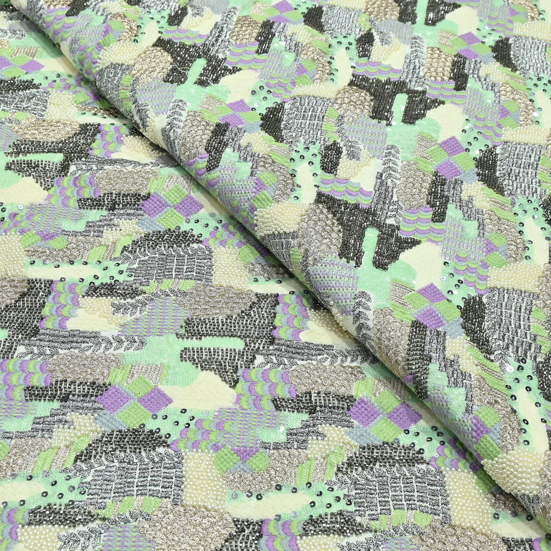 Rose Silk Zari Moti & Sequins Embroidery Fabric | RSM497-03