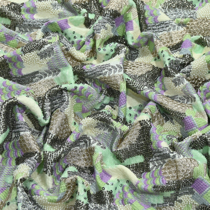 Rose Silk Zari Moti & Sequins Embroidery Fabric | RSM497-03
