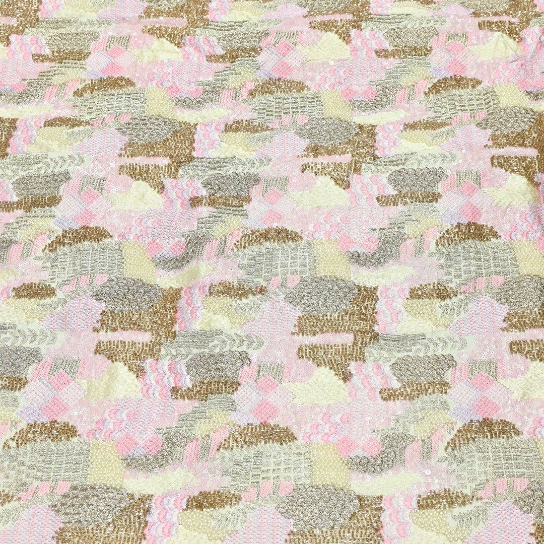 Rose Silk Zari Moti & Sequins Embroidery Fabric | RSM497-02