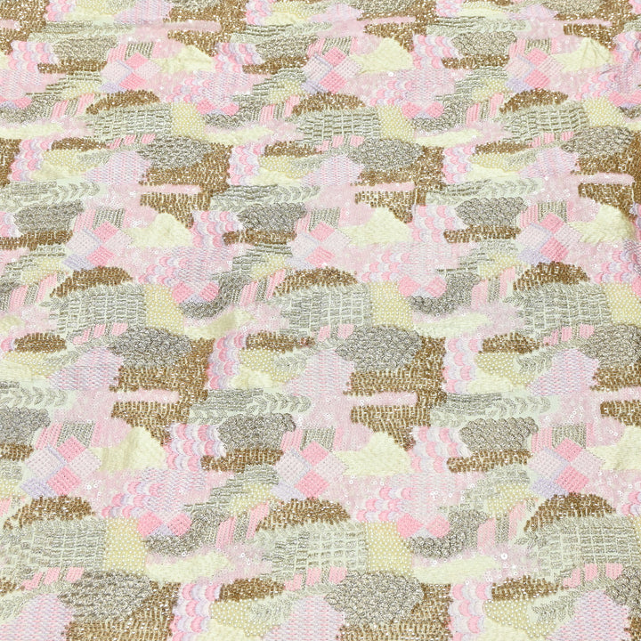 Rose Silk Zari Moti & Sequins Embroidery Fabric | RSM497-02
