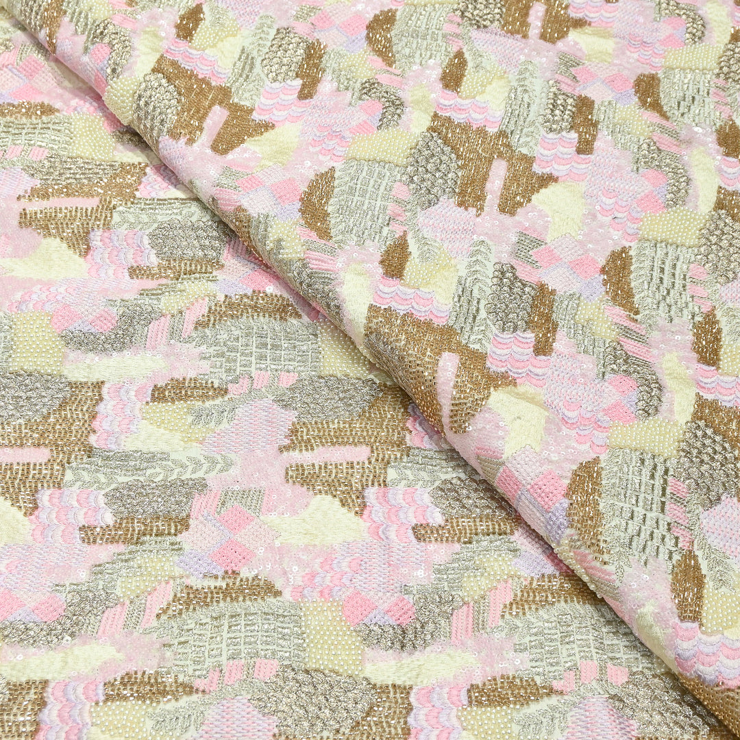 Rose Silk Zari Moti & Sequins Embroidery Fabric | RSM497-02