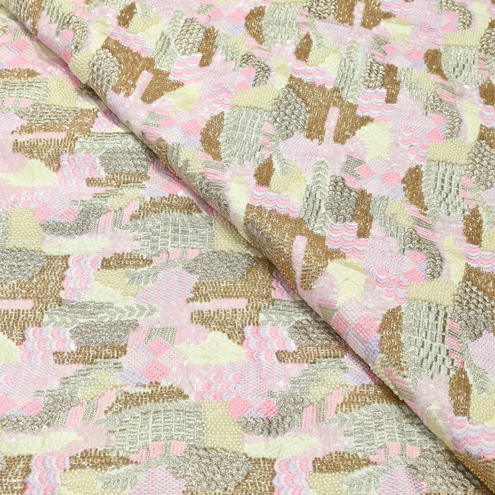 Rose Silk Zari Moti & Sequins Embroidery Fabric | RSM497-02