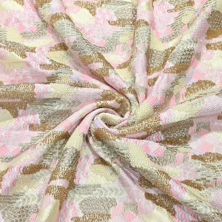 Rose Silk Zari Moti & Sequins Embroidery Fabric | RSM497-02