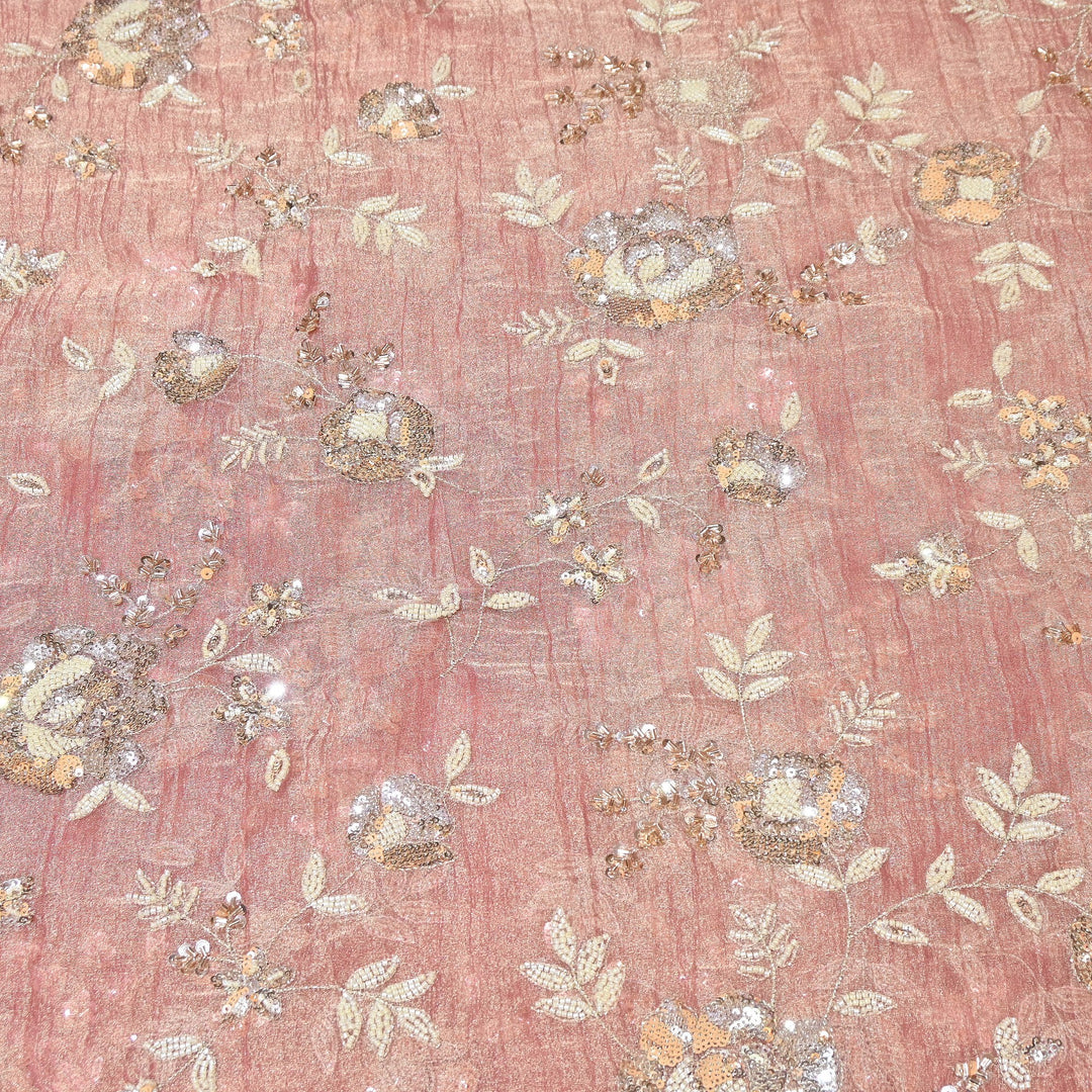 Crush Tissue Moti &  Sequins Embroidery Fabric | Elegant Designer Party Wear Fabric | FP2569-06