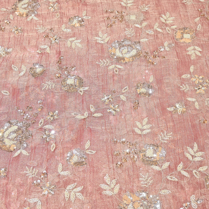 Crush Tissue Moti &  Sequins Embroidery Fabric | Elegant Designer Party Wear Fabric | FP2569-06