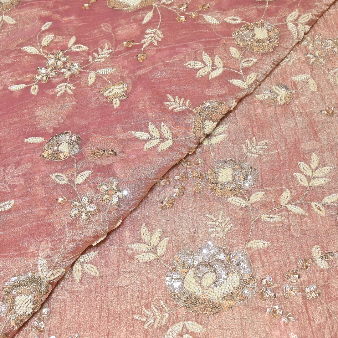Crush Tissue Moti &  Sequins Embroidery Fabric | Elegant Designer Party Wear Fabric | FP2569-06