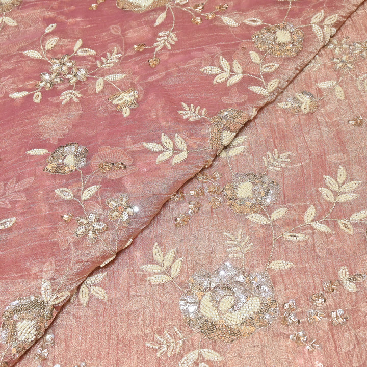 Crush Tissue Moti &  Sequins Embroidery Fabric | Elegant Designer Party Wear Fabric | FP2569-06