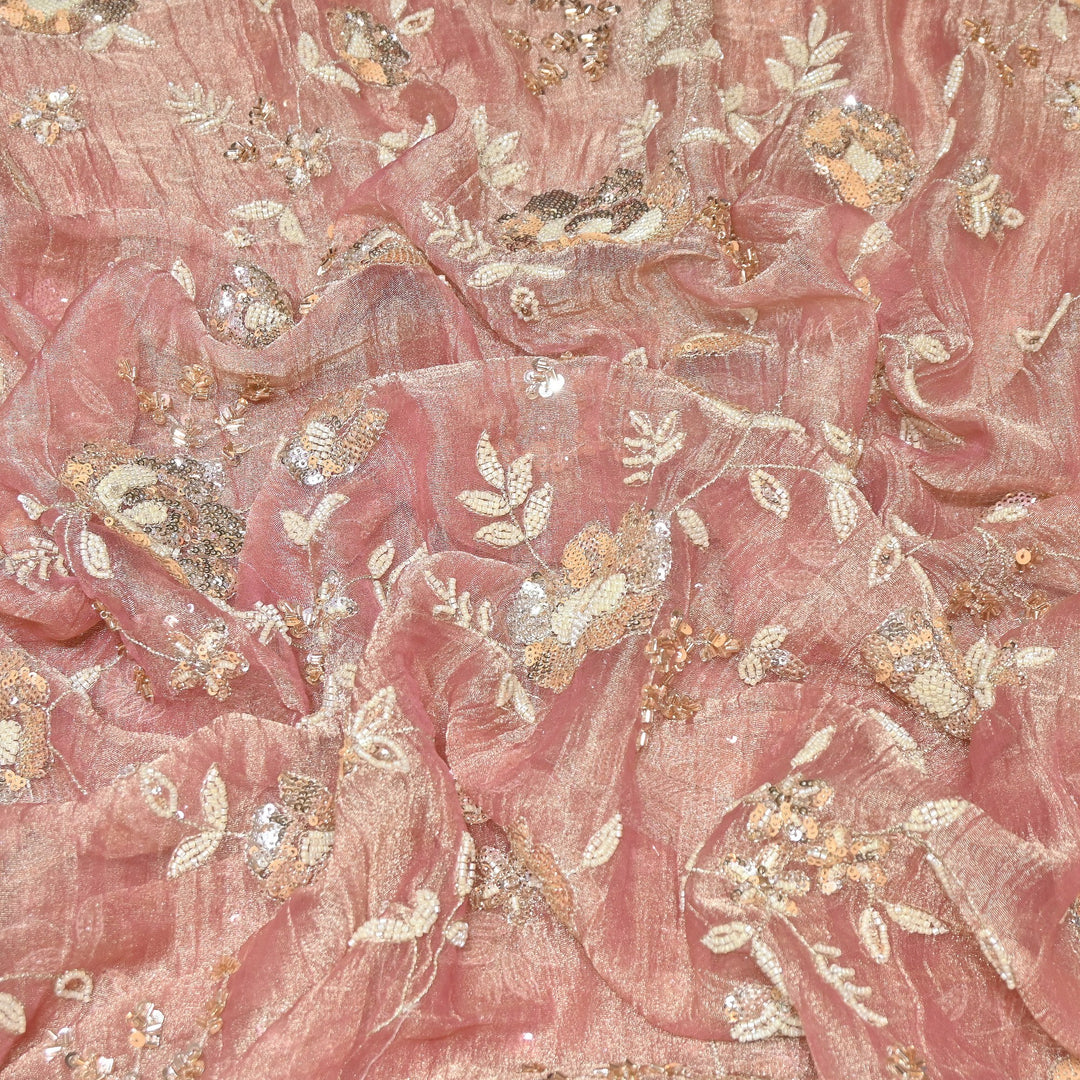 Crush Tissue Moti &  Sequins Embroidery Fabric | Elegant Designer Party Wear Fabric | FP2569-06