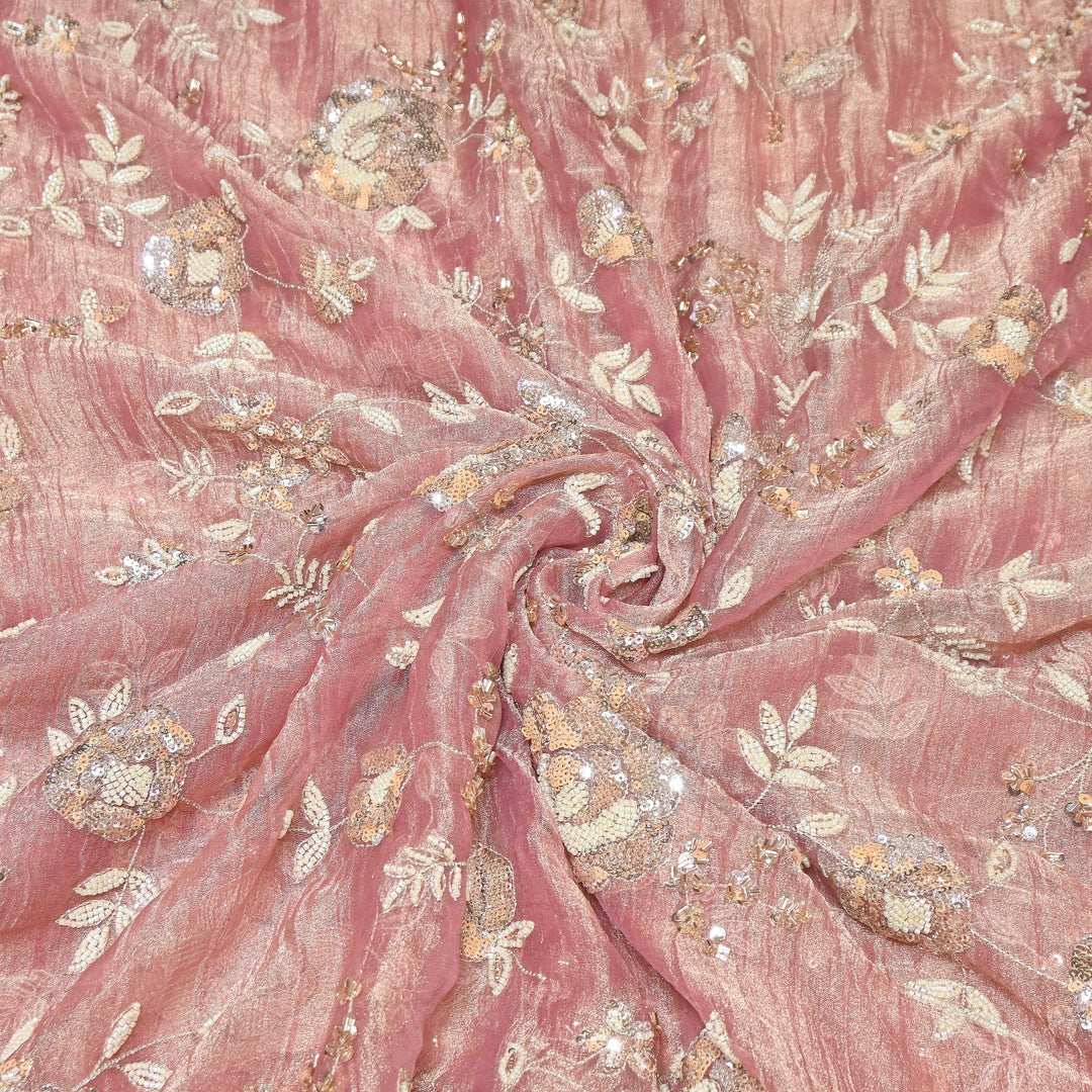 Crush Tissue Moti &  Sequins Embroidery Fabric | Elegant Designer Party Wear Fabric | FP2569-06