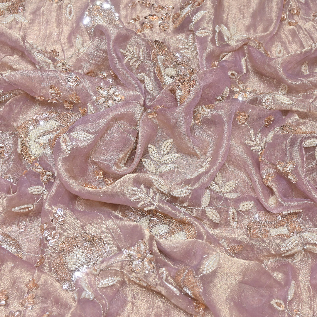 Crush Tissue Moti &  Sequins Embroidery Fabric | Elegant Designer Party Wear Fabric | FP2569-05