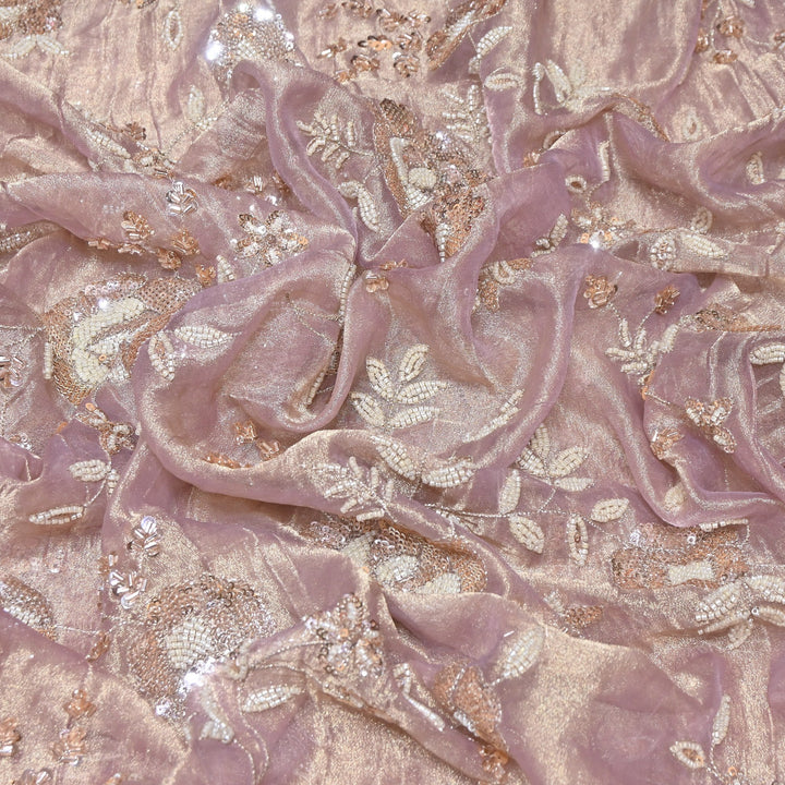 Crush Tissue Moti &  Sequins Embroidery Fabric | Elegant Designer Party Wear Fabric | FP2569-05