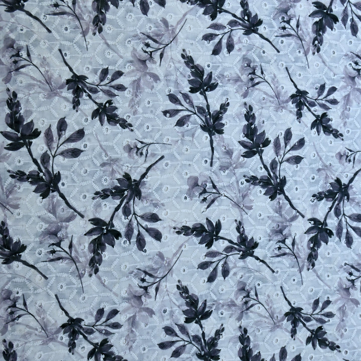 Multi Color Cotton Chikan Digital Print Cutwork Embroidery Fabric