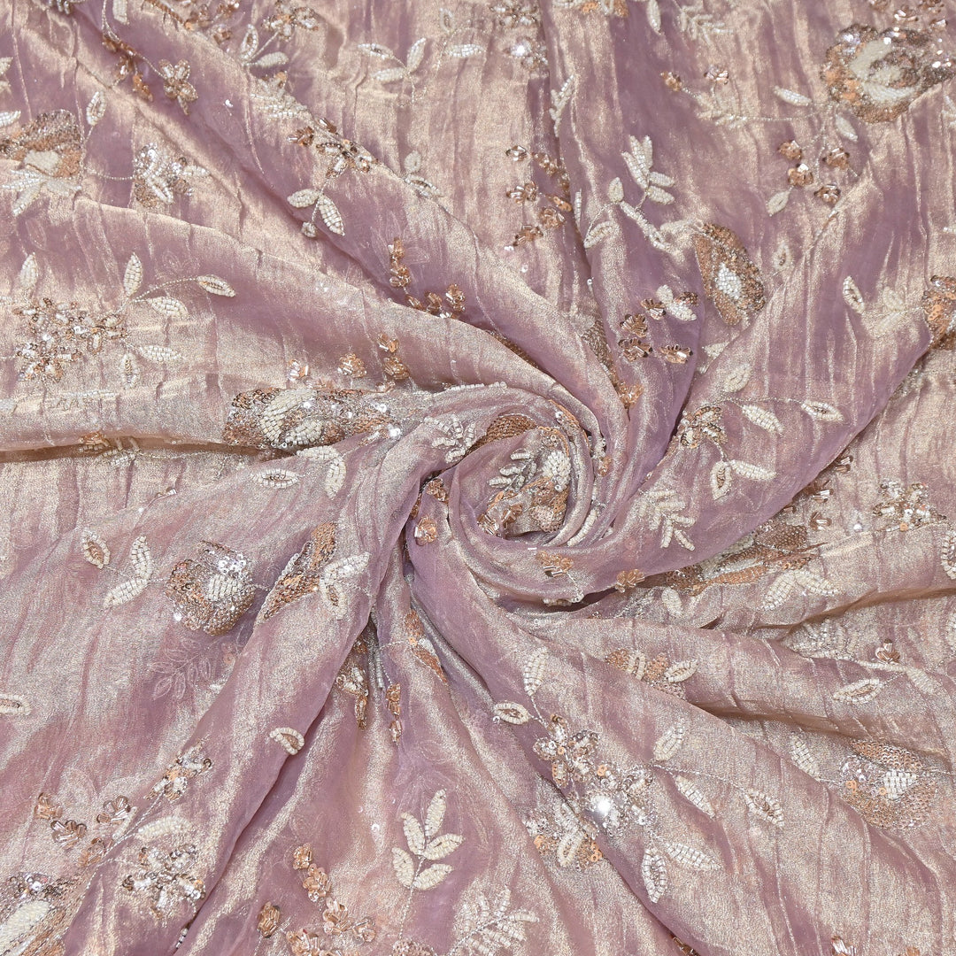 Crush Tissue Moti &  Sequins Embroidery Fabric | Elegant Designer Party Wear Fabric | FP2569-05