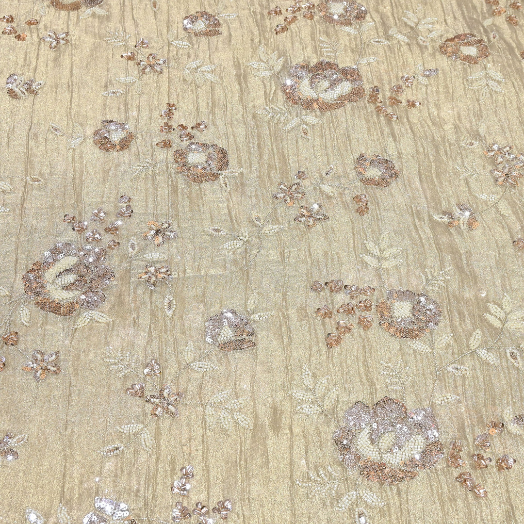Crush Tissue Moti &  Sequins Embroidery Fabric | Elegant Designer Party Wear Fabric | FP2569-01