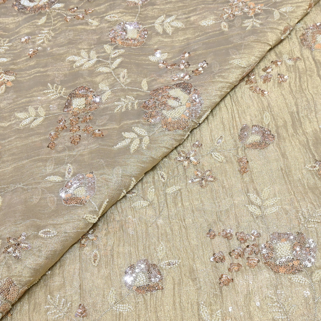 Crush Tissue Moti &  Sequins Embroidery Fabric | Elegant Designer Party Wear Fabric | FP2569-01