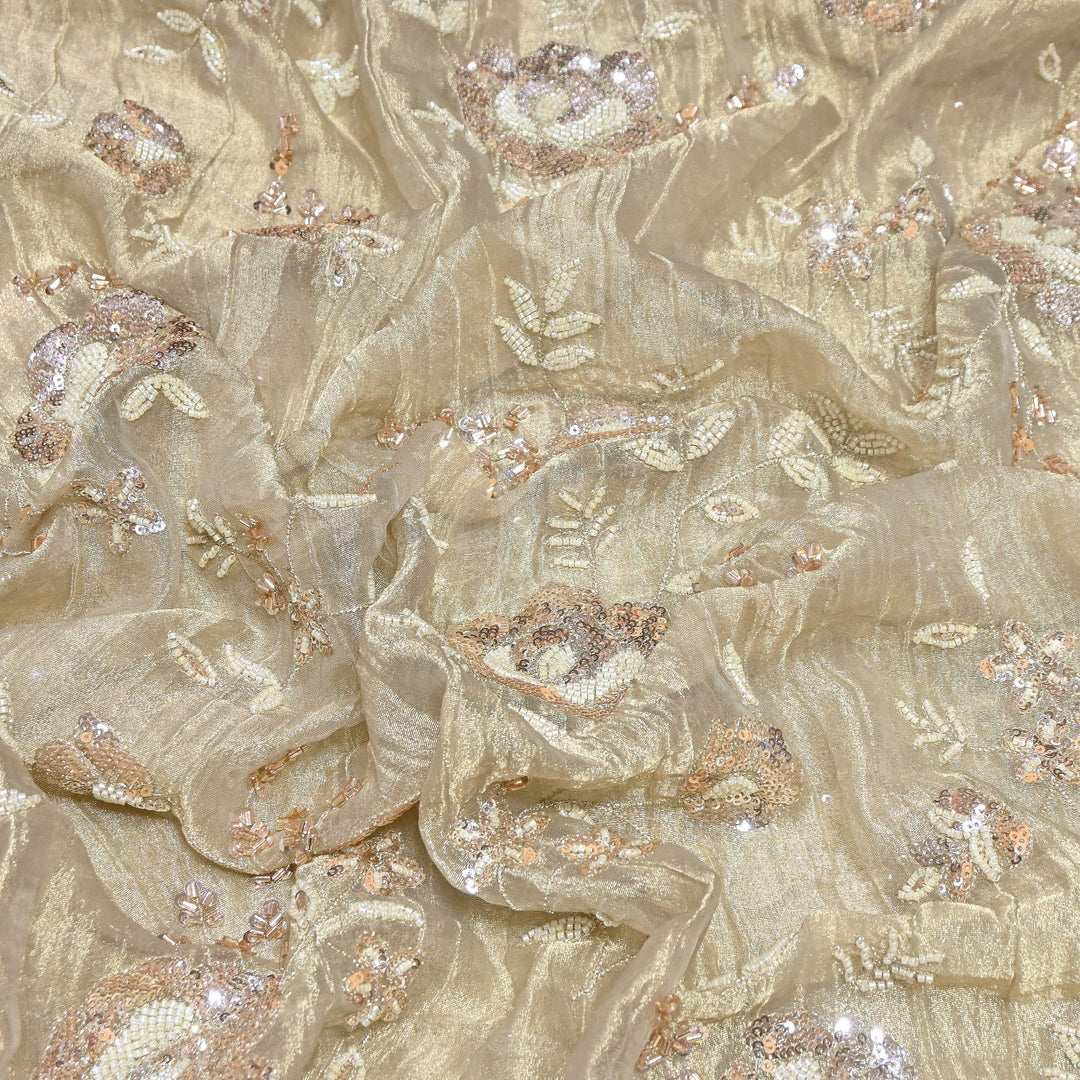Crush Tissue Moti &  Sequins Embroidery Fabric | Elegant Designer Party Wear Fabric | FP2569-01