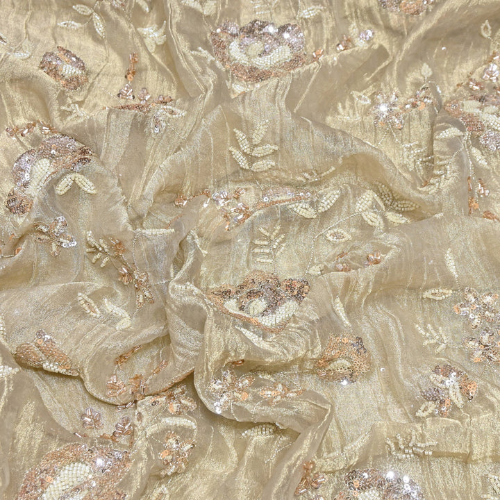 Crush Tissue Moti &  Sequins Embroidery Fabric | Elegant Designer Party Wear Fabric | FP2569-01