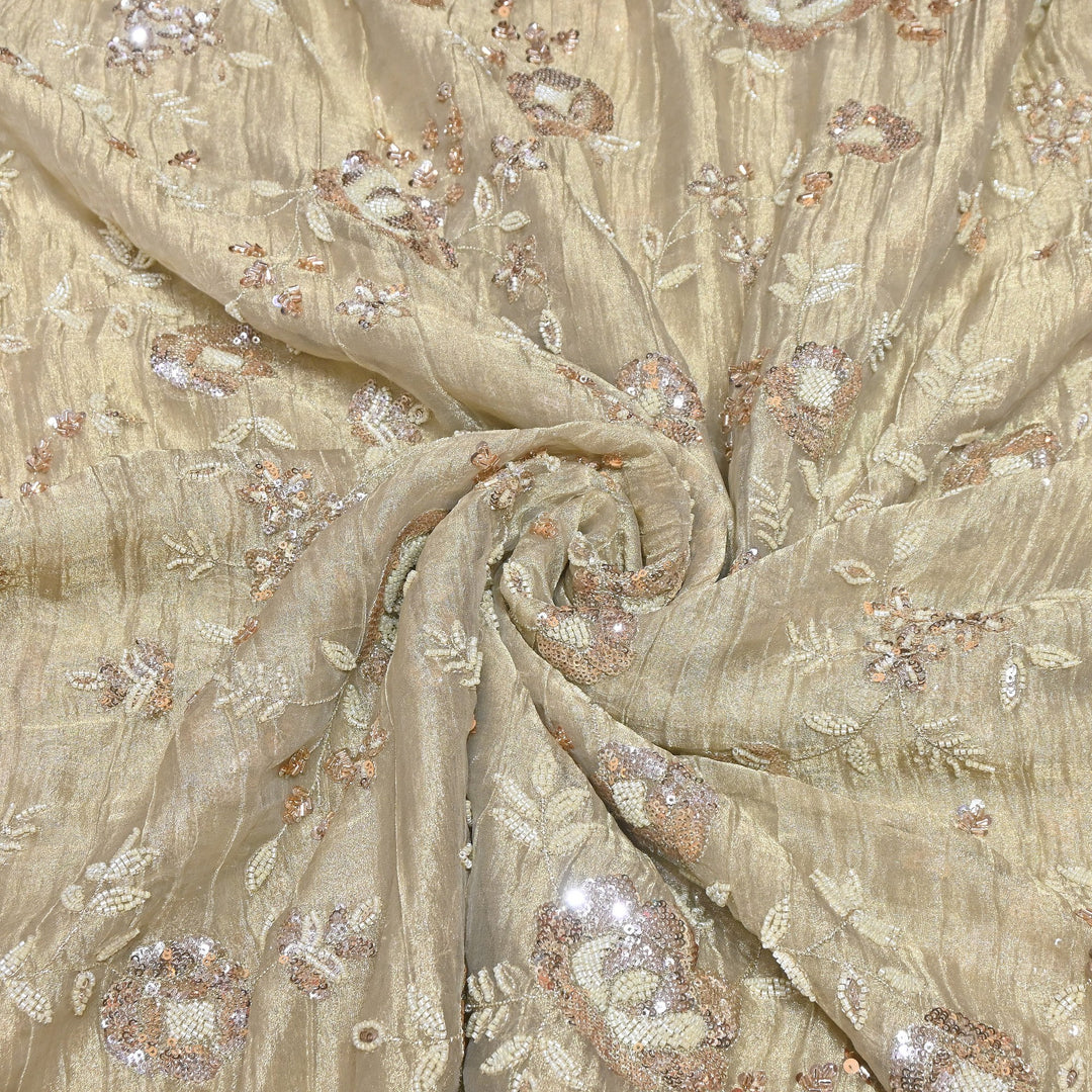 Crush Tissue Moti &  Sequins Embroidery Fabric | Elegant Designer Party Wear Fabric | FP2569-01