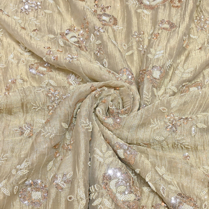 Crush Tissue Moti &  Sequins Embroidery Fabric | Elegant Designer Party Wear Fabric | FP2569-01