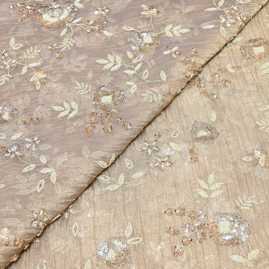 Crush Tissue Moti &  Sequins Embroidery Fabric | Elegant Designer Party Wear Fabric | FP2569-03