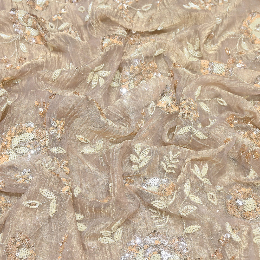 Crush Tissue Moti &  Sequins Embroidery Fabric | Elegant Designer Party Wear Fabric | FP2569-03