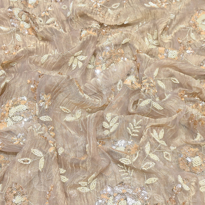 Crush Tissue Moti &  Sequins Embroidery Fabric | Elegant Designer Party Wear Fabric | FP2569-03