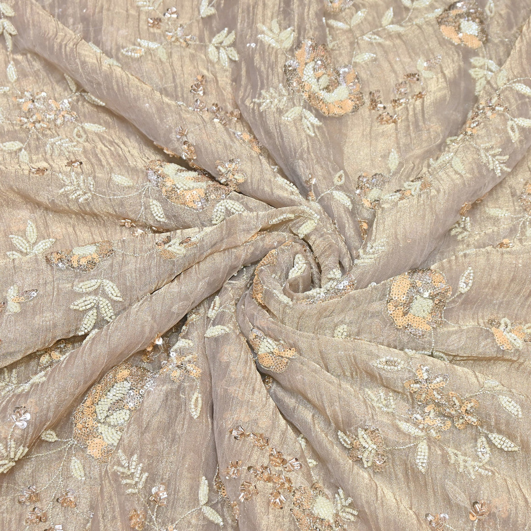 Crush Tissue Moti &  Sequins Embroidery Fabric | Elegant Designer Party Wear Fabric | FP2569-03