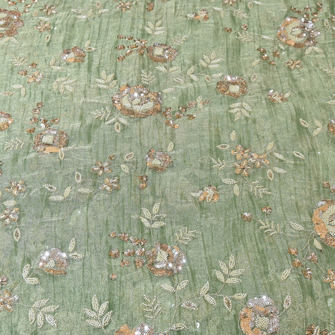 Crush Tissue Moti &  Sequins Embroidery Fabric | Elegant Designer Party Wear Fabric | FP2569-04