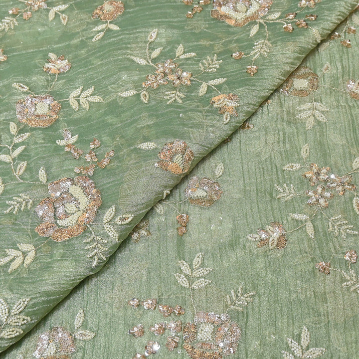 Crush Tissue Moti &  Sequins Embroidery Fabric | Elegant Designer Party Wear Fabric | FP2569-04