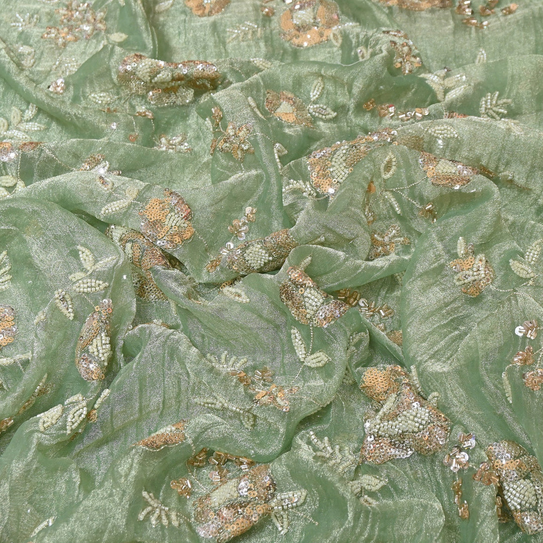 Crush Tissue Moti &  Sequins Embroidery Fabric | Elegant Designer Party Wear Fabric | FP2569-04