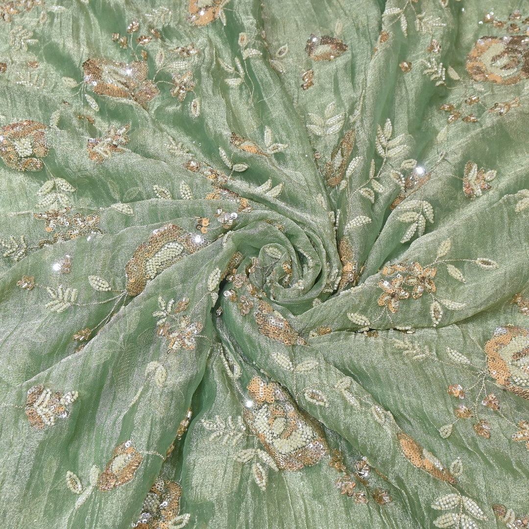 Crush Tissue Moti &  Sequins Embroidery Fabric | Elegant Designer Party Wear Fabric | FP2569-04