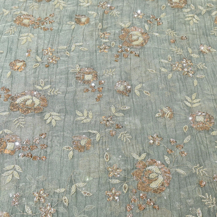 Crush Tissue Moti &  Sequins Embroidery Fabric | Elegant Designer Party Wear Fabric | FP2569-02