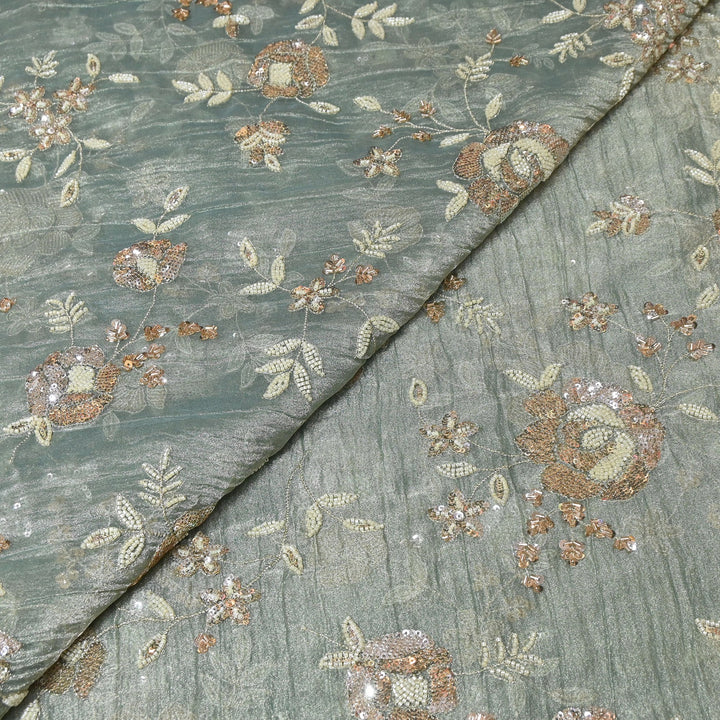 Crush Tissue Moti &  Sequins Embroidery Fabric | Elegant Designer Party Wear Fabric | FP2569-02