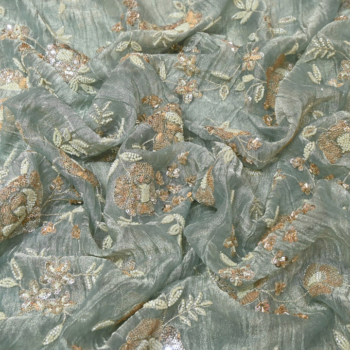 Crush Tissue Moti &  Sequins Embroidery Fabric | Elegant Designer Party Wear Fabric | FP2569-02