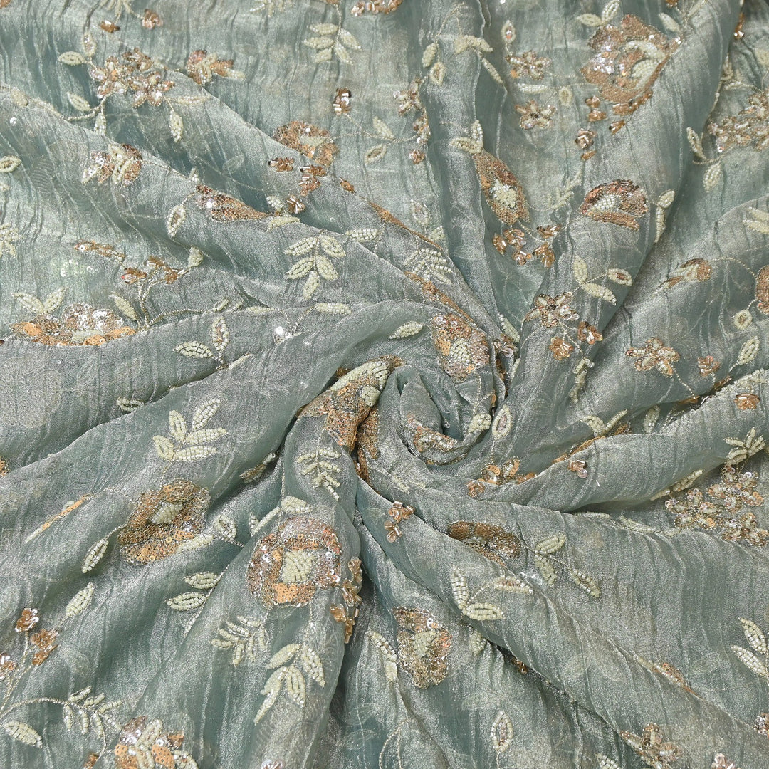 Crush Tissue Moti &  Sequins Embroidery Fabric | Elegant Designer Party Wear Fabric | FP2569-02