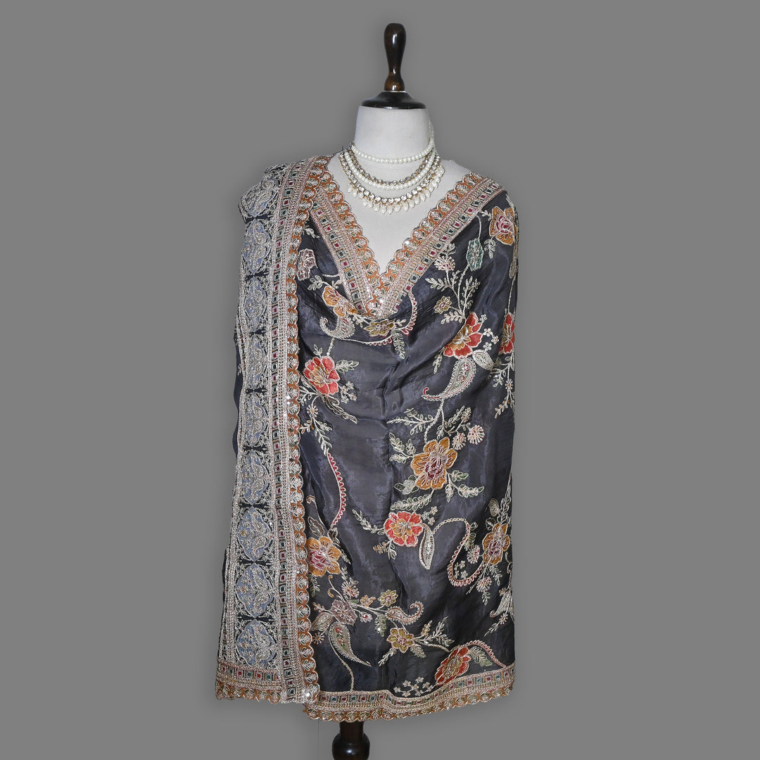 Premium Viscose Organza Position Print Dupatta–Traditional Zari Woven Festive Dupatta-V2353C-A