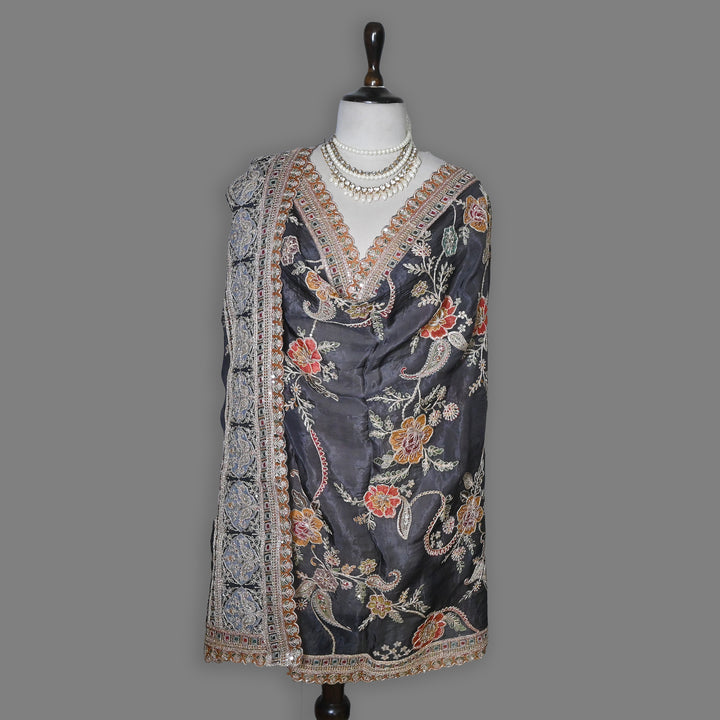 Premium Viscose Organza Position Print Dupatta–Traditional Zari Woven Festive Dupatta-V2353C-A