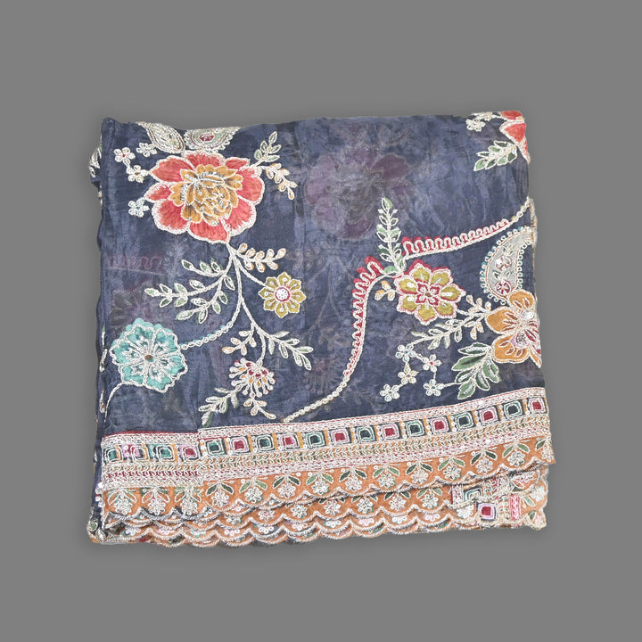Premium Viscose Organza Position Print Dupatta–Traditional Zari Woven Festive Dupatta-V2353C-A
