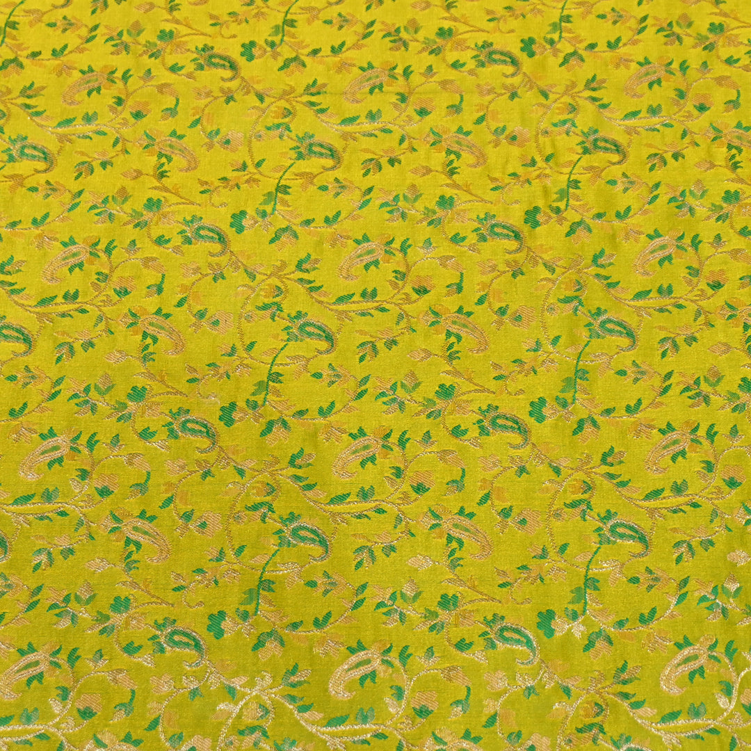 Yellow-Green Satin Jamdani Brocade Fabric