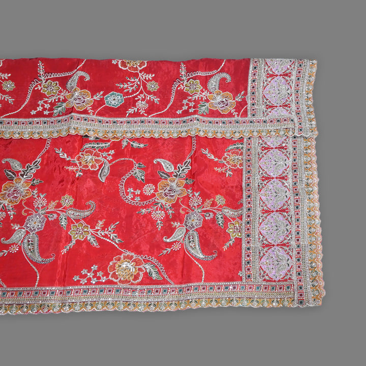 Premium Viscose Organza Position Print Dupatta–Traditional Zari Woven Festive Dupatta-V2353C-C