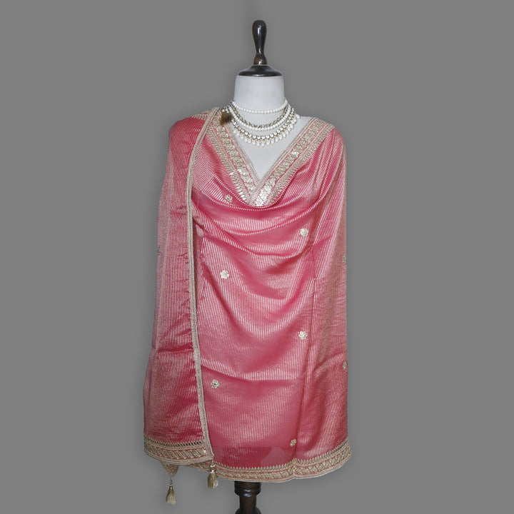 Premium Organza Zari Stripe Foil Sequin Dupatta – Elegant Festive Embroidered Designer Dupatta-F94248-1