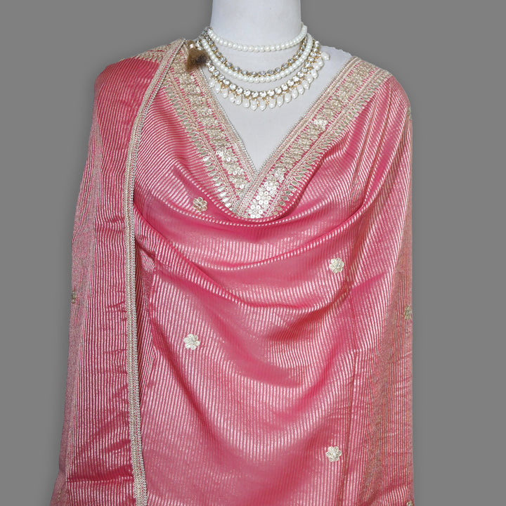 Premium Organza Zari Stripe Foil Sequin Dupatta – Elegant Festive Embroidered Designer Dupatta-F94248-1