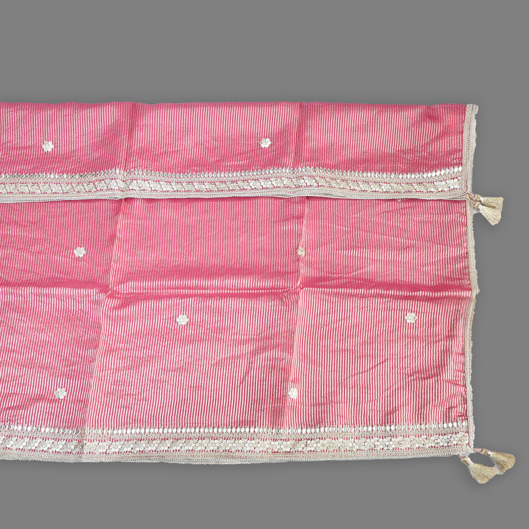 Premium Organza Zari Stripe Foil Sequin Dupatta – Elegant Festive Embroidered Designer Dupatta-F94248-1