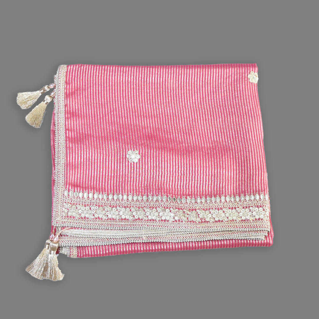 Premium Organza Zari Stripe Foil Sequin Dupatta – Elegant Festive Embroidered Designer Dupatta-F94248-1