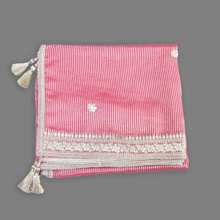 Premium Organza Zari Stripe Foil Sequin Dupatta – Elegant Festive Embroidered Designer Dupatta-F94248-1