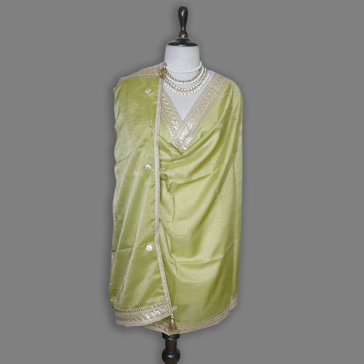 Premium Organza Zari Stripe Foil Sequin Dupatta – Elegant Festive Embroidered Designer Dupatta-F94248-2