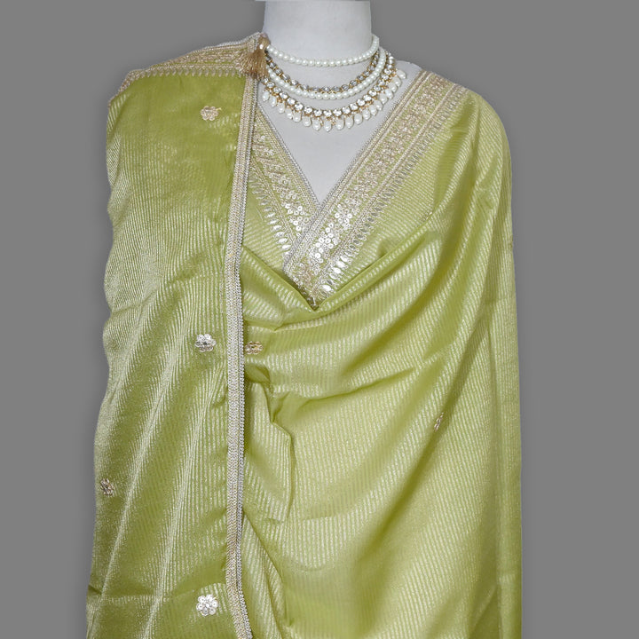 Premium Organza Zari Stripe Foil Sequin Dupatta – Elegant Festive Embroidered Designer Dupatta-F94248-2