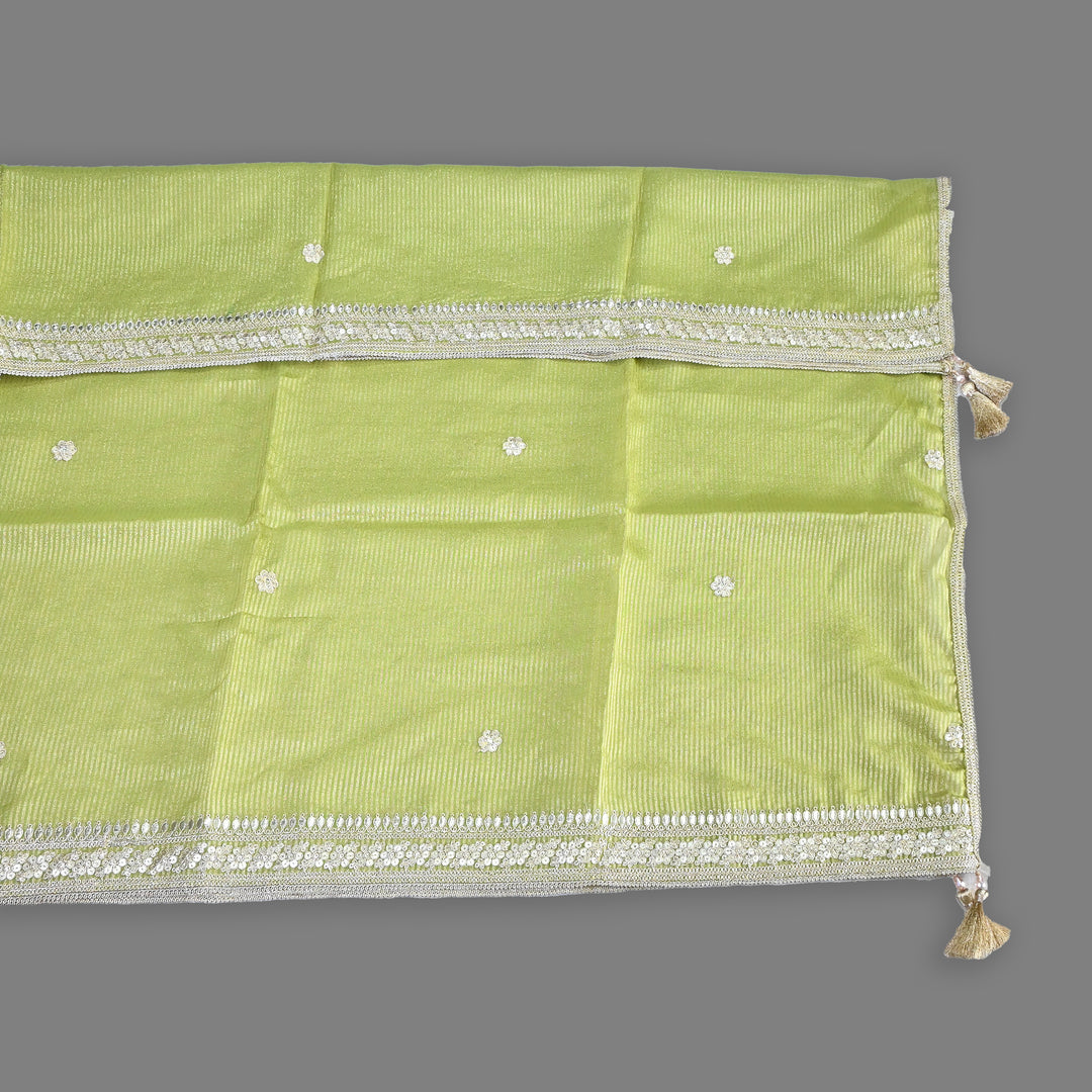 Premium Organza Zari Stripe Foil Sequin Dupatta – Elegant Festive Embroidered Designer Dupatta-F94248-2