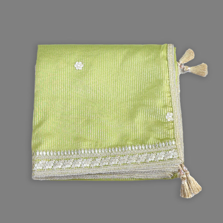 Premium Organza Zari Stripe Foil Sequin Dupatta – Elegant Festive Embroidered Designer Dupatta-F94248-2